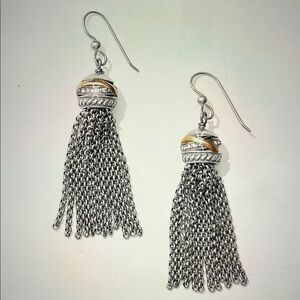 🪐Brighton Neptune’s Ring Silver and Gold Crystal Tassel Earrings NWT